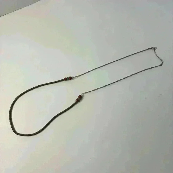 Accessorize Bohemian Golden with Green and Red Accents Long Necklace - Picture 1 of 5